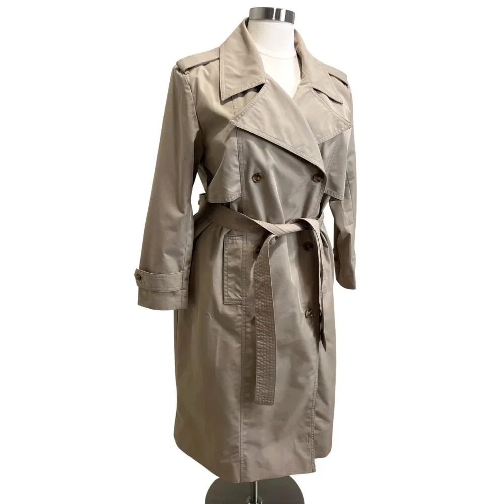Banana Republic Classic Trench Coat Womens XL Classic Double Breasted Khaki - Picture 4 of 11